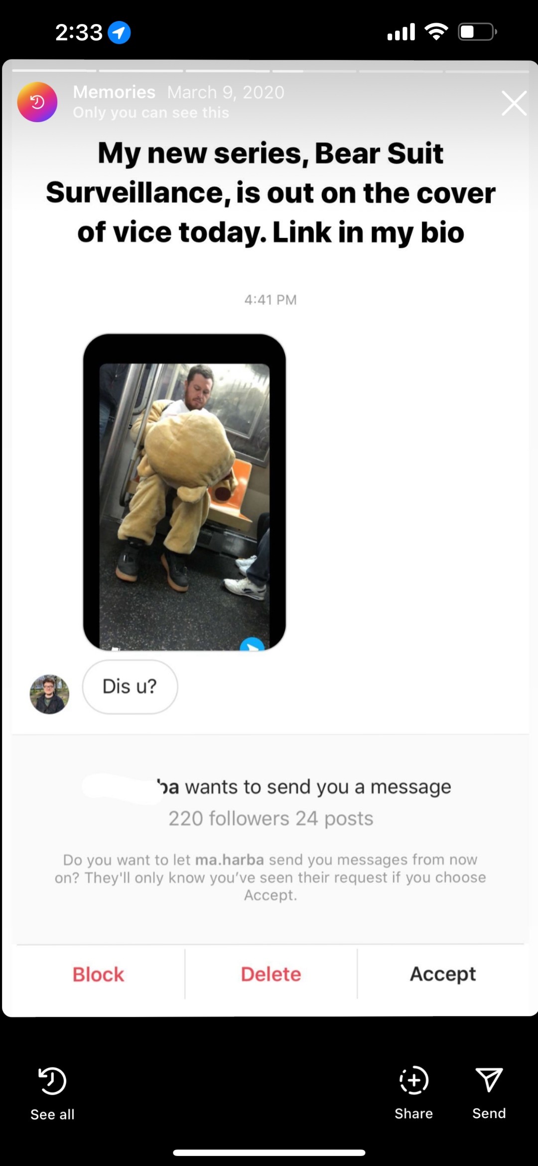 Bear Suit Surveillance — Instagram announcement